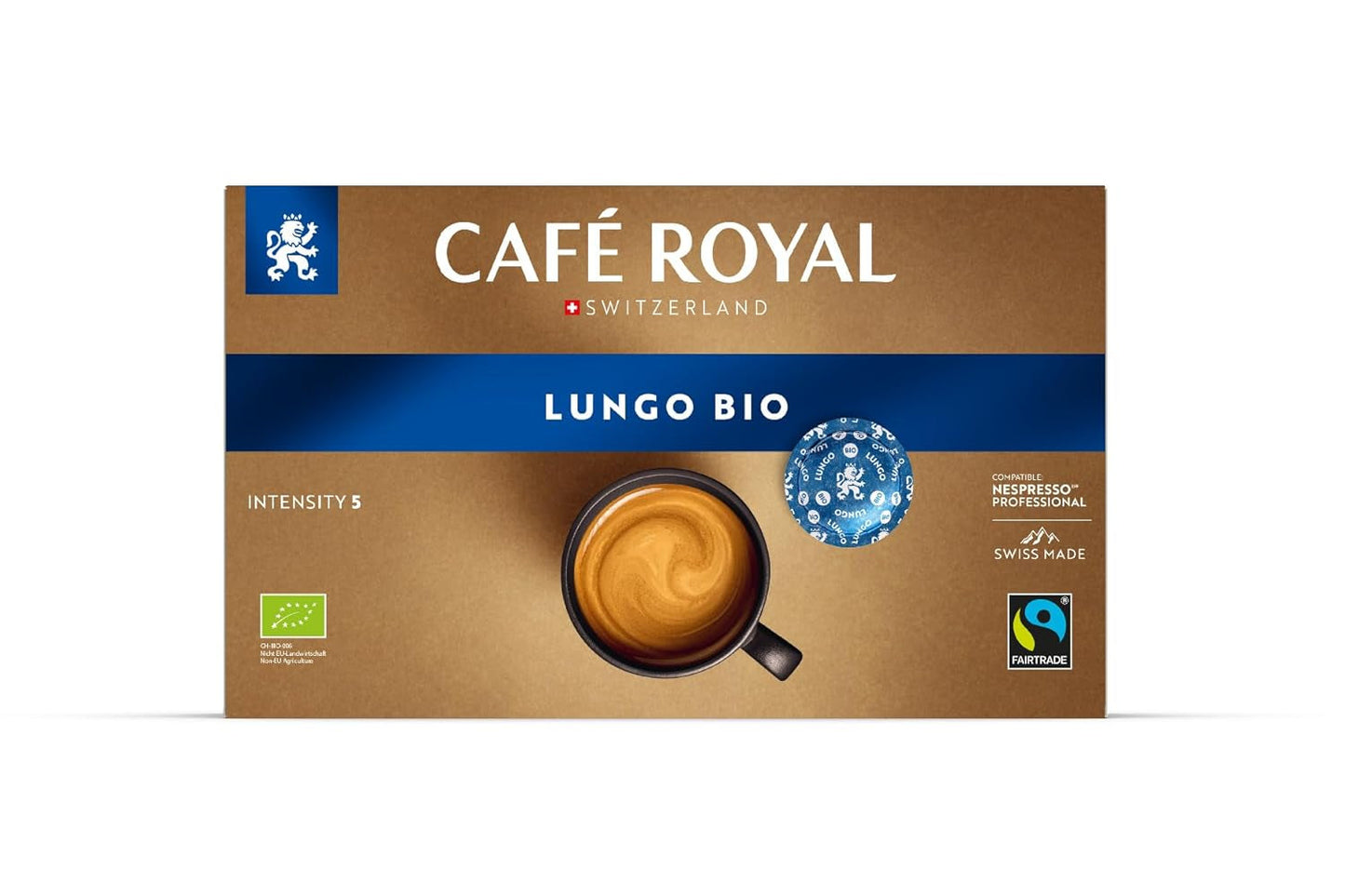 Café Royal Professional Pads, Bio Lungo, 50 Nespresso (R) Professionelle kompatible puder til kontor og gastronomie, Bio og Fairtrade certificering, 100 Prozent Arabica, Intensitet 5