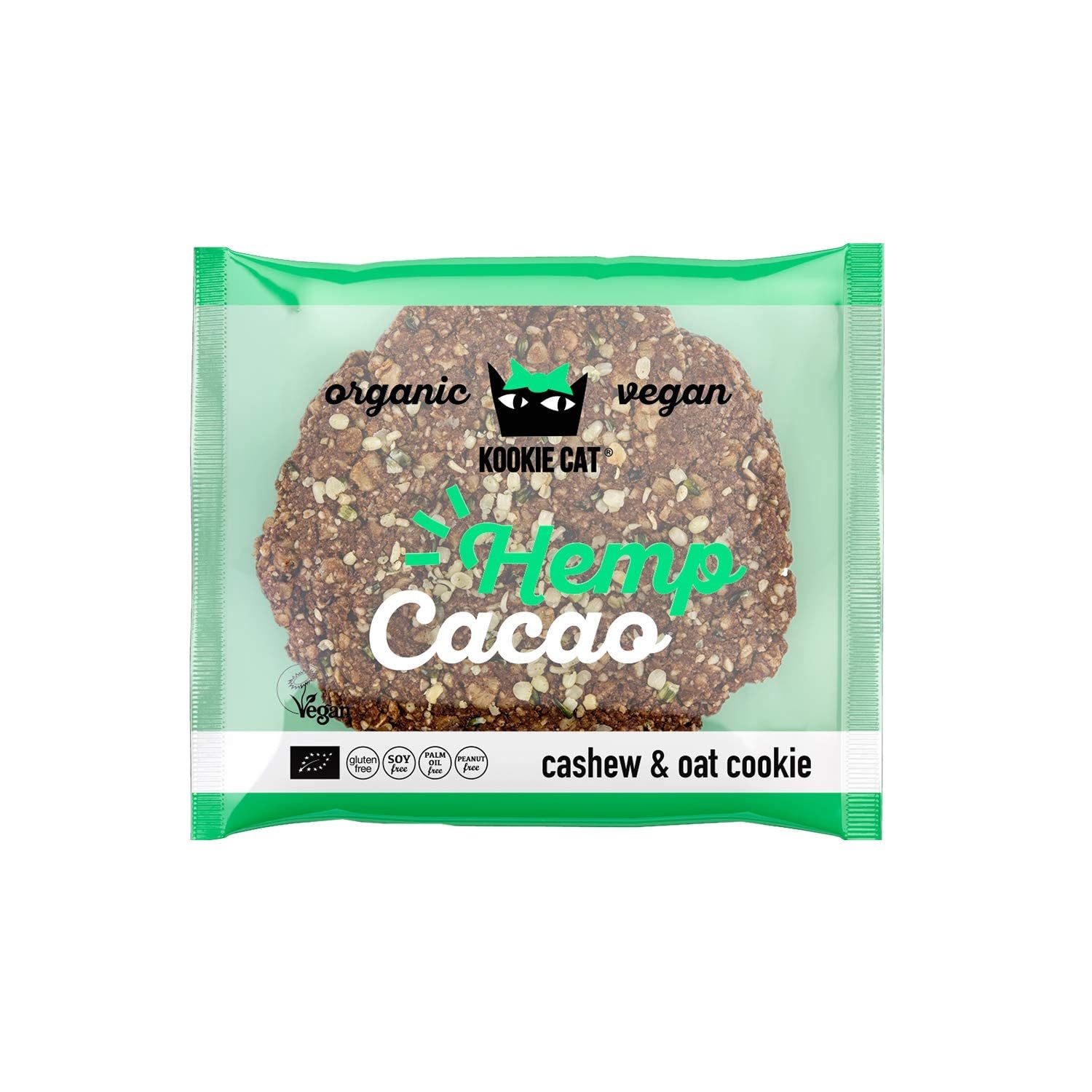 Hampfrø og kakao - individuelt indpakket vegansk glutenfri sojafri økologisk cashew- og havrekager - 12 x 50 g multipak