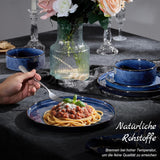 Homikit porcelænssæt, 12-delt porcelænssæt til 4, middagsservicekombination med tallerkener, desserttallerkener og kornskåle, tåler mikroovn og opvaskemaskine, elegant blå