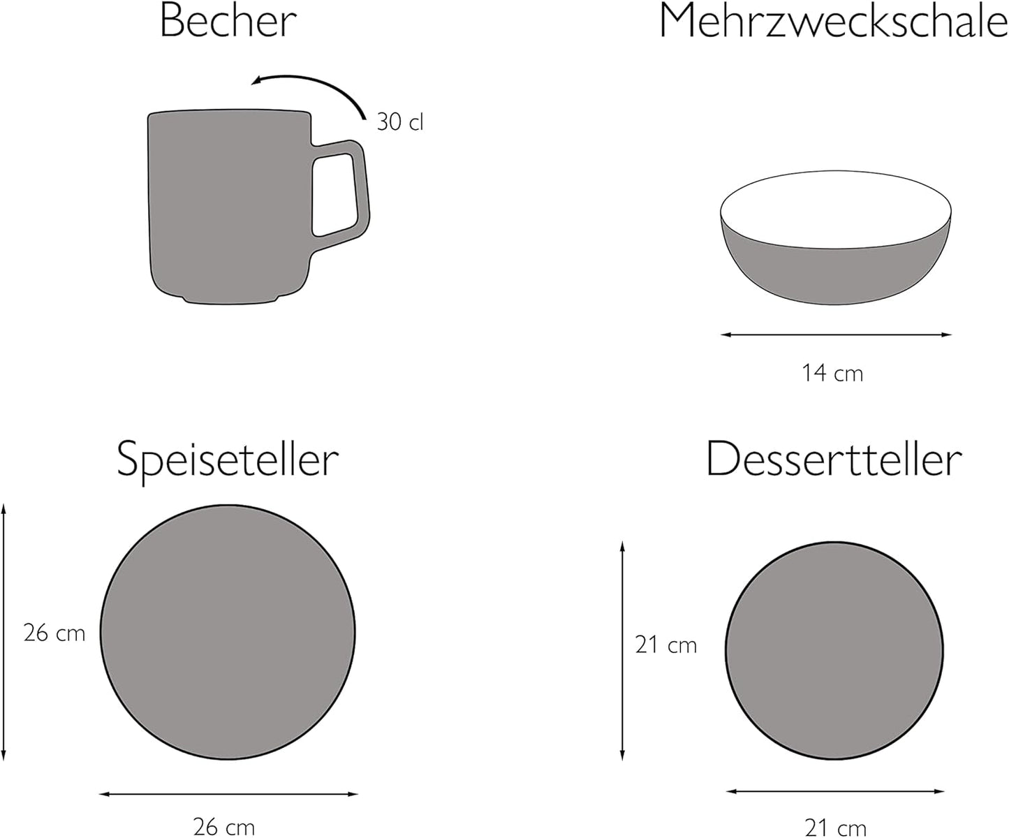 CreaTable, 22506, COSY DAY-serien, 16-delt porcelænssæt til 4, Porcelænskombinationsservice, Tåler opvaskemaskine og mikroovn, Kvalitetsfremstilling