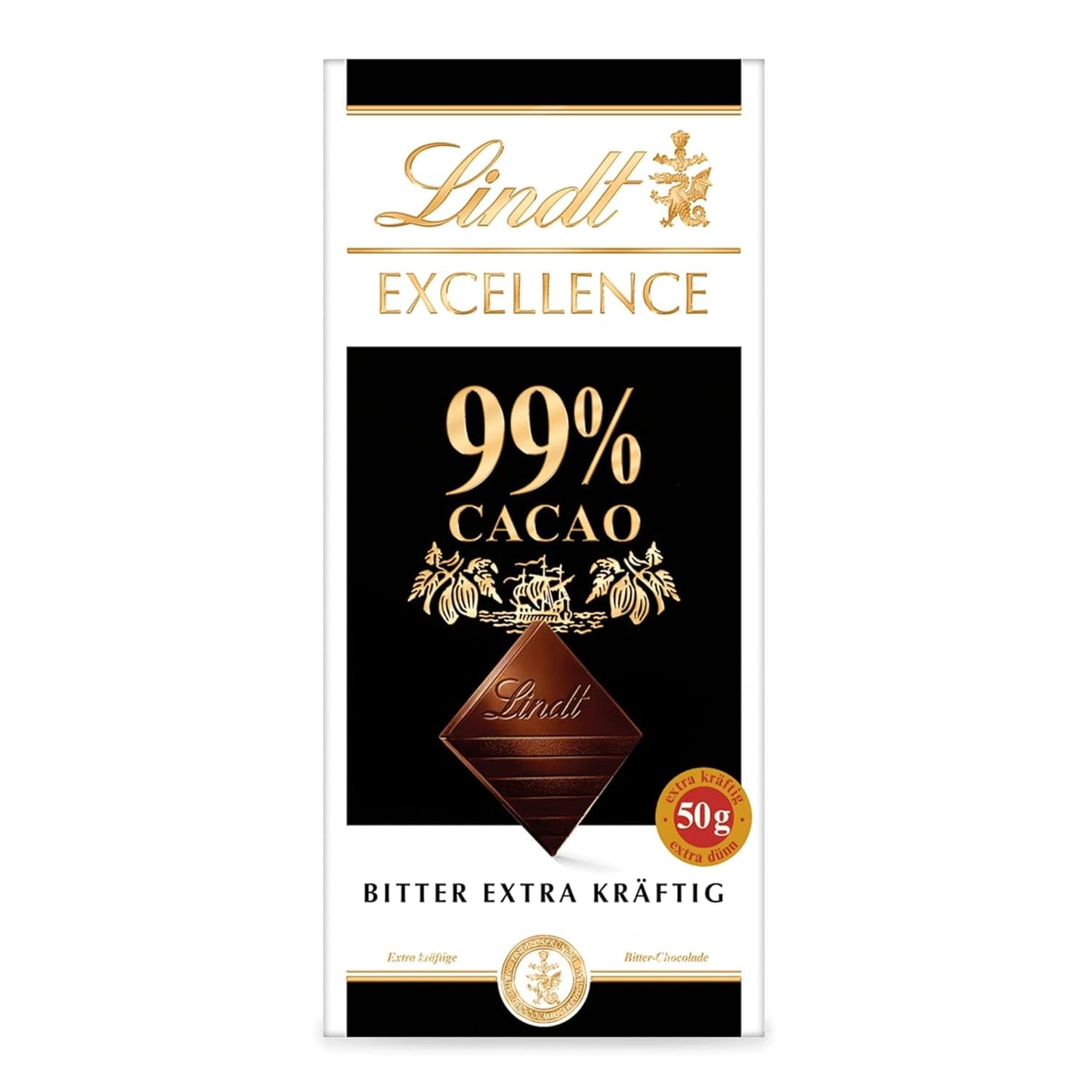 Lindt EXCELLENCE 99% Kakao - Edelbitter-chokolade | 50 G Tafel | Ekstra Kräftige Bitter-chokolade | Intensifier Kakao-Geschmack | Mørk chokolade | Vegansk Schokolade | Schokoladengeschenk Naty Shop Standardtitel