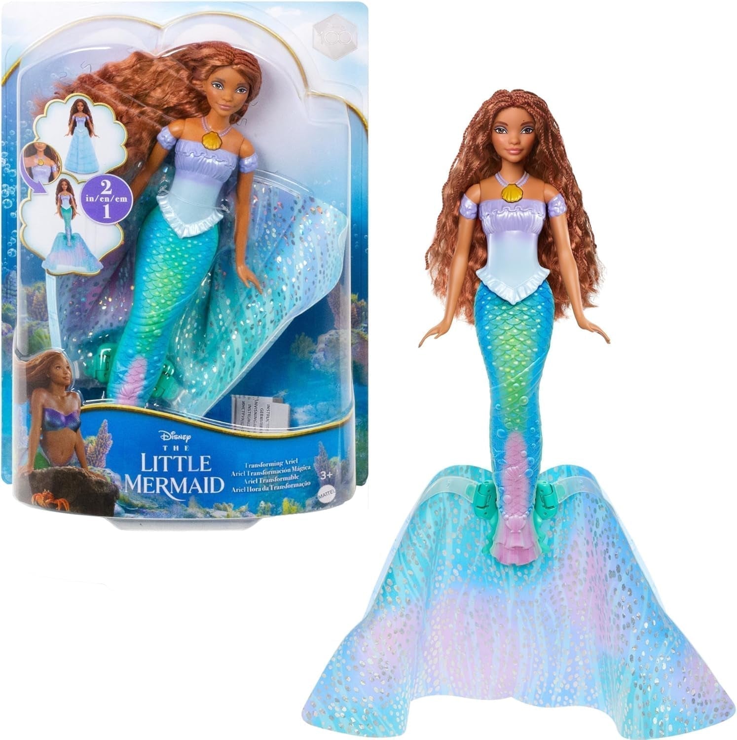 Mattel Disney Princess Ariel Doll, Inspireret af filmen The Little Mermaid, Transformation: Mermaid-Man-legetøj, Mobil, Disney-gaver, 3-årigt legetøj, HLX13 Naty Shop Dolls Standardtitel