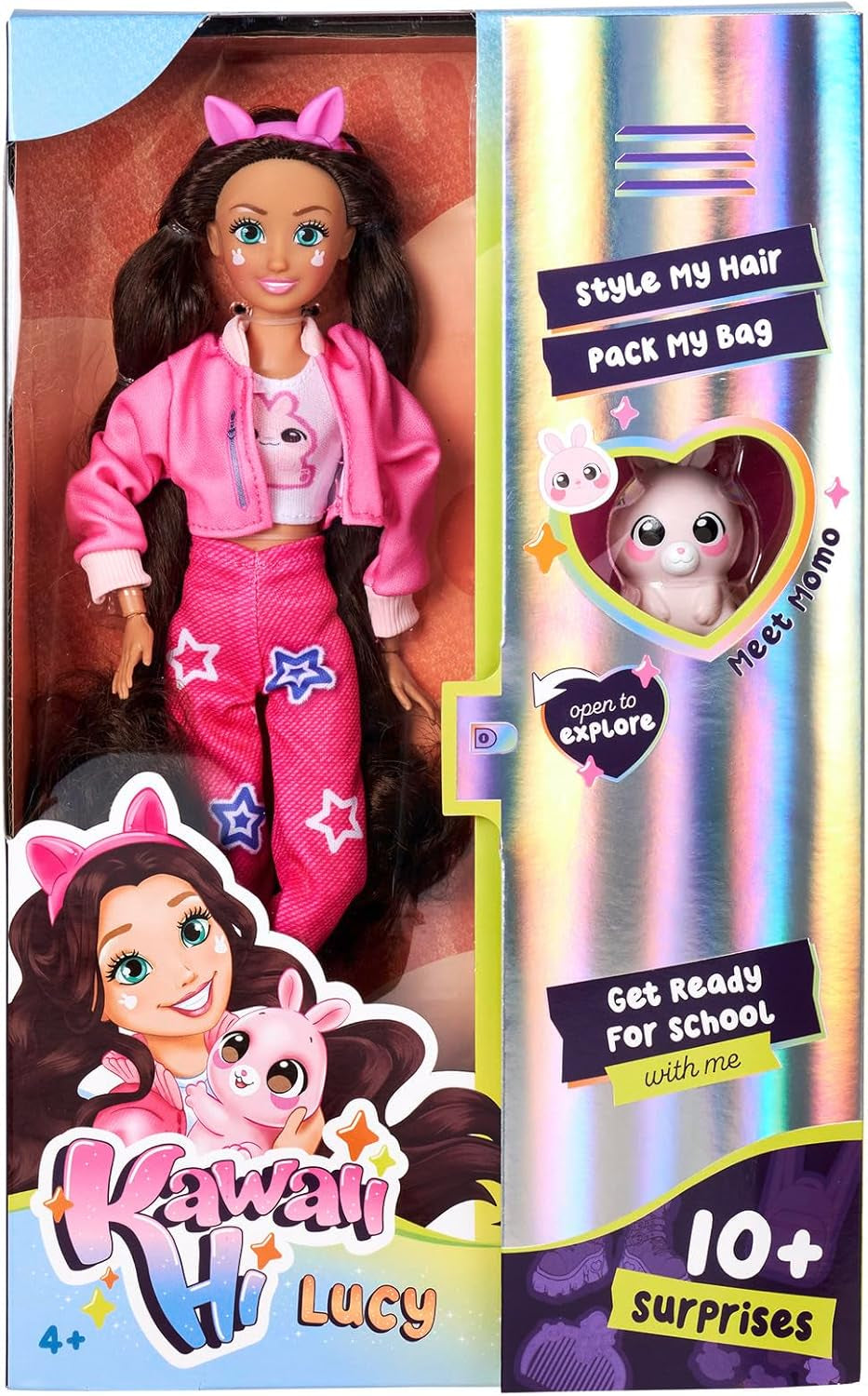Simba 105953975 - Kawaii Hi Dress-Up Lucy Doll (26 cm) - Artikuleret frisørmodedukke, langhåret kanindukke og tilbehørslegetøj fra 4 år og opefter