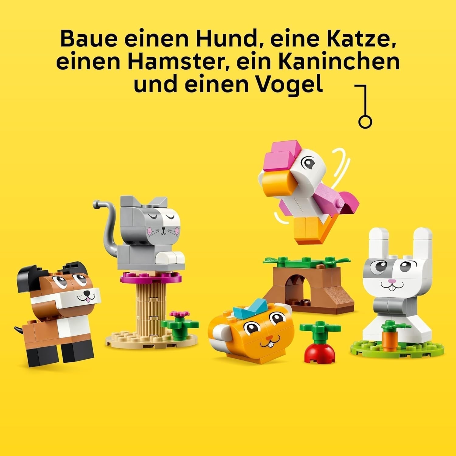 LEGO Classic Creative Animals, æske med farverige klodser, bygge klodsdyrsfigurer som hund, kat, kanin, hamster og fugl, byggelegetøj til drenge og piger fra 5 år 11034 Byggesæt Besuche den LEGO-Store