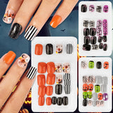 72 stk Halloween negle selvklæbende falske negle Korte kunstige negle selvklæbende pressede negle Pumpkin Ghost kunstige negletips Neglekunst Orange Grøn Sort