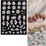 JMEOWIO 3D Nagelsticker Frühling Blume Nail Art Sticker Selbstklebend Nagelaufkleber 5D Stereoskopisk Buntes Sommer Blumen Dekoration Nageldesign Zubehör 4 Blatt