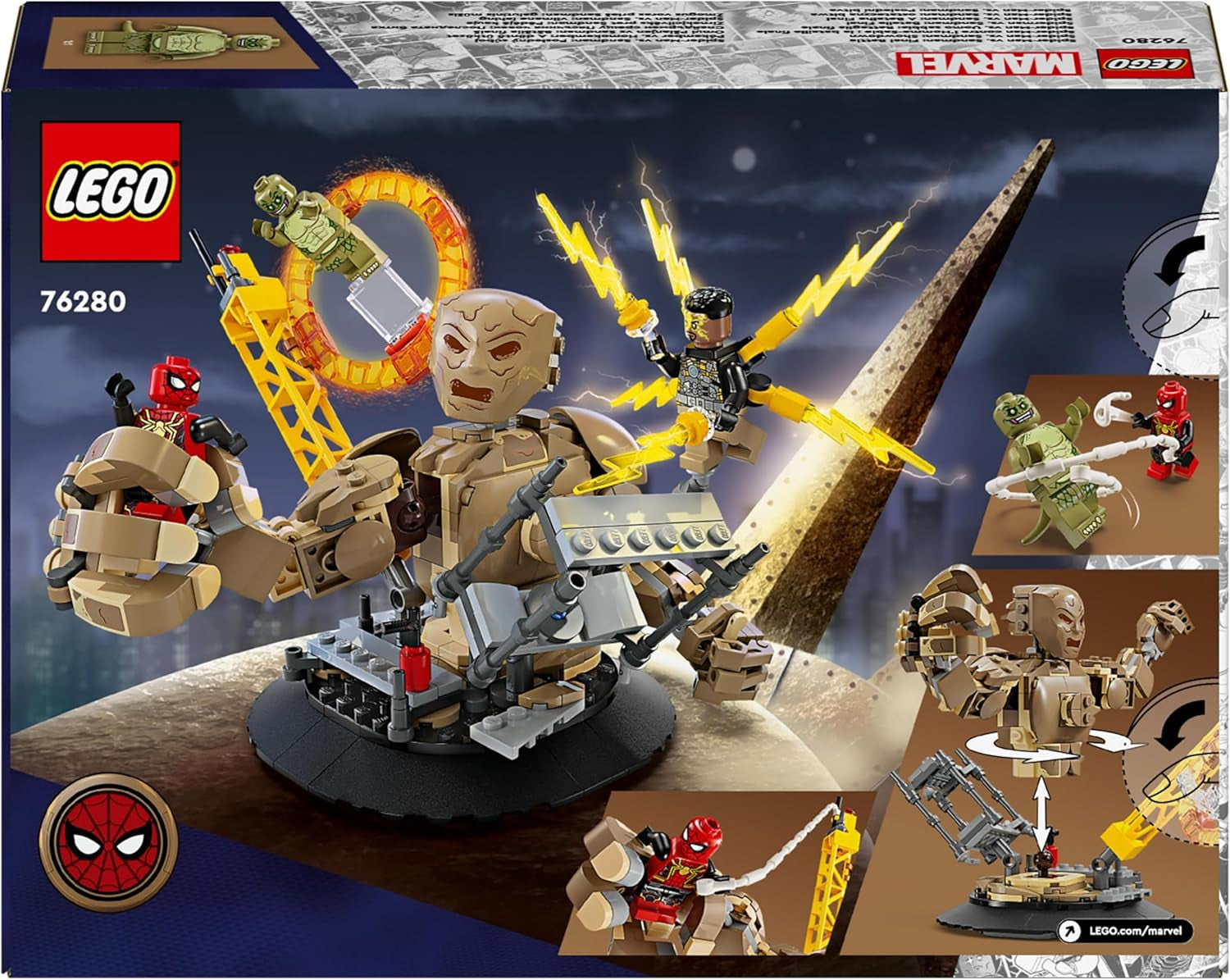 LEGO Marvel Spider-Man vs. Sandman: Showdown Superheltelegetøj med figurer inklusive firben og elektrorollespil Byggelegetøj Gave til actionentusiast drenge og piger 76280 Byggesæt Besuche den LEGO-Store