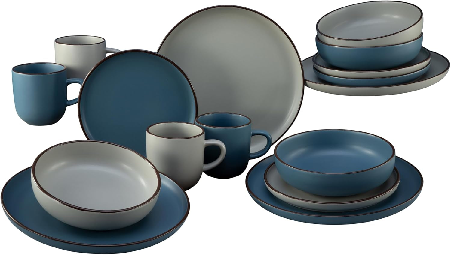 CreaTable, 21016, Modern Scandic Blue-Grey Series, 16-delt servisesæt, Porcelænskombinationsservice, Tåler opvaskemaskine og mikroovn, Kvalitetsfremstilling