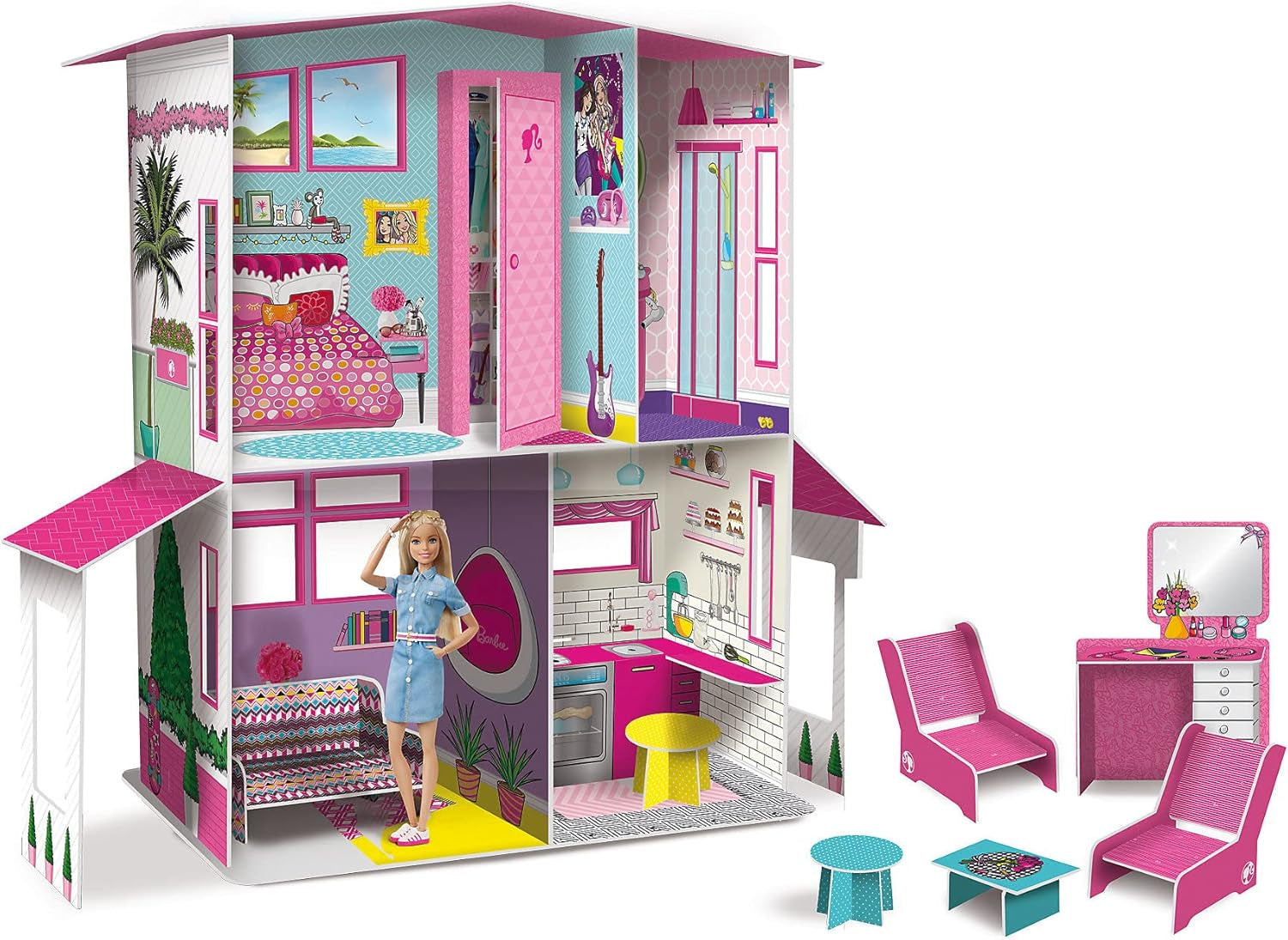 Lisciani - BARBIE Dukkehus - Barbie-drømmevilla i to etager - 3D-hus til at bygge, dekorere og designe - Kreativt håndværk og byggelegetøj til børn fra 4 år og op Dukkehuse Naty Shop Standardtitel
