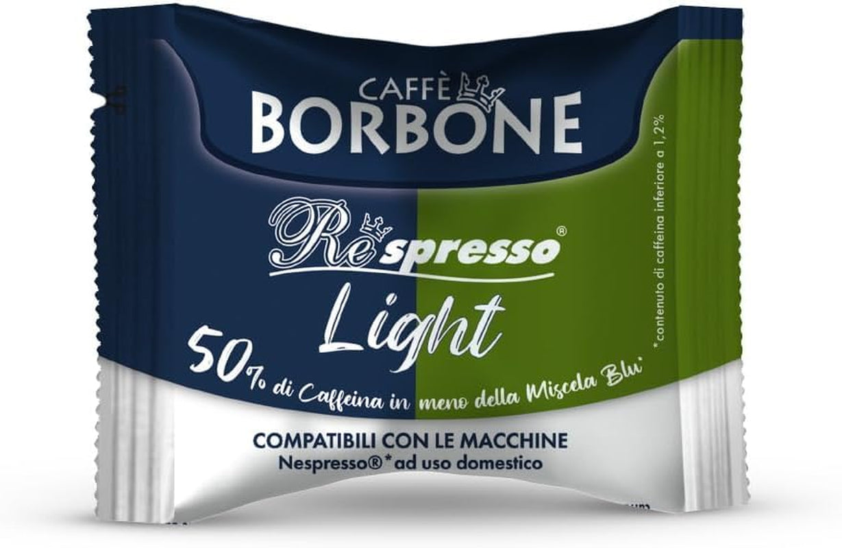 Caffè Borbone Respresso, Light Coffee Mixture, 50% Weniger Kaffein as die Blue Mischung - 50 Kapseln - Kompatibel med Nespresso®* Haushalts-Espressomaschinen