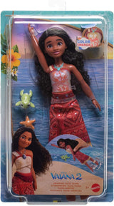Mattel Toys Disney Moana 2 Tautai Moana Svømmemodedukke med 2 tilbehør, farveskiftende top og ben til svømmebevægelser Film inspireret JFF09