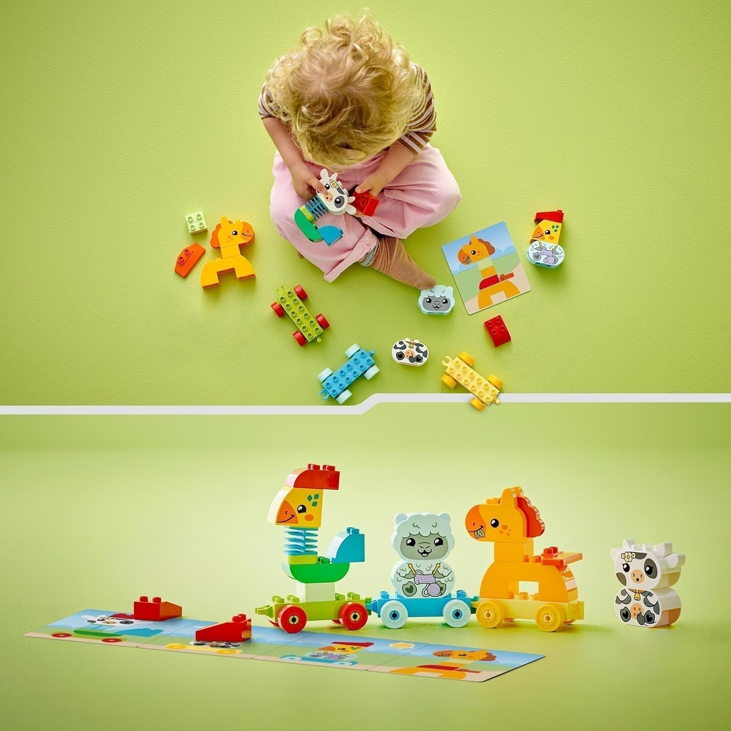 LEGO DUPLO Dyretog, Legetøjstog med hjul, Kreativ bygning og genopbygning af dyrefigurer, Pædagogisk legetøj til småbørn, Fødselsdagsgave til dyreelskere Piger og drenge 1½ år 10412 Byggesæt Besuche den LEGO-Store