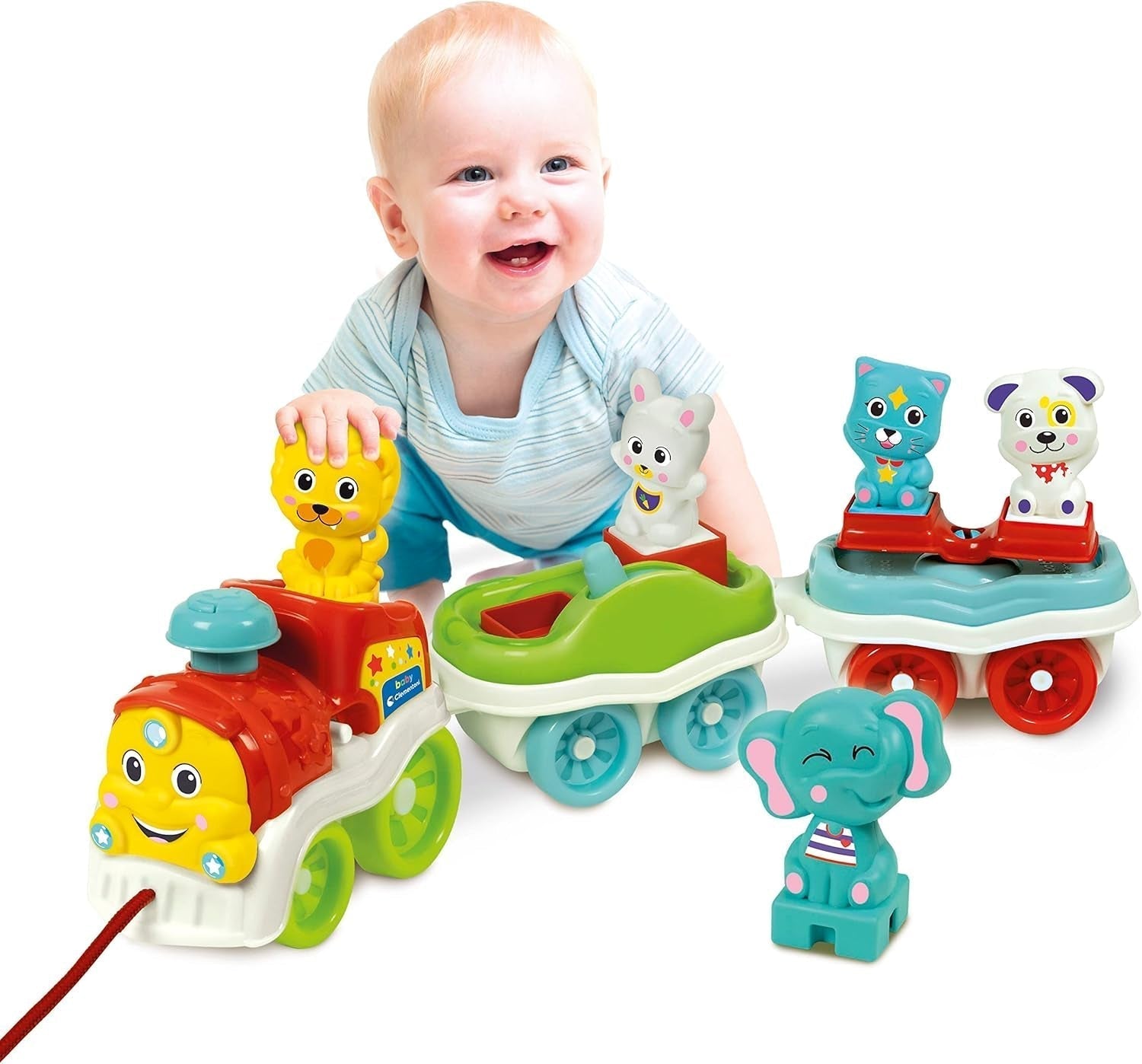 Clementoni Animali-3 Electric Talking Interactive Expandable Train Toy for 1 Year Old Baby (italiensk version) Lavet i Italien Multicolor 17740 Jucarii Bebe Naty Shop Standardtitel