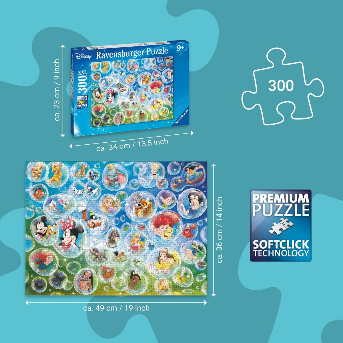 Ravensburger Puzzle 80536 - Disney Sæbebobler, 300 brikker puslespil til Disney-fans i alderen 9+ Puzzle Naty Shop