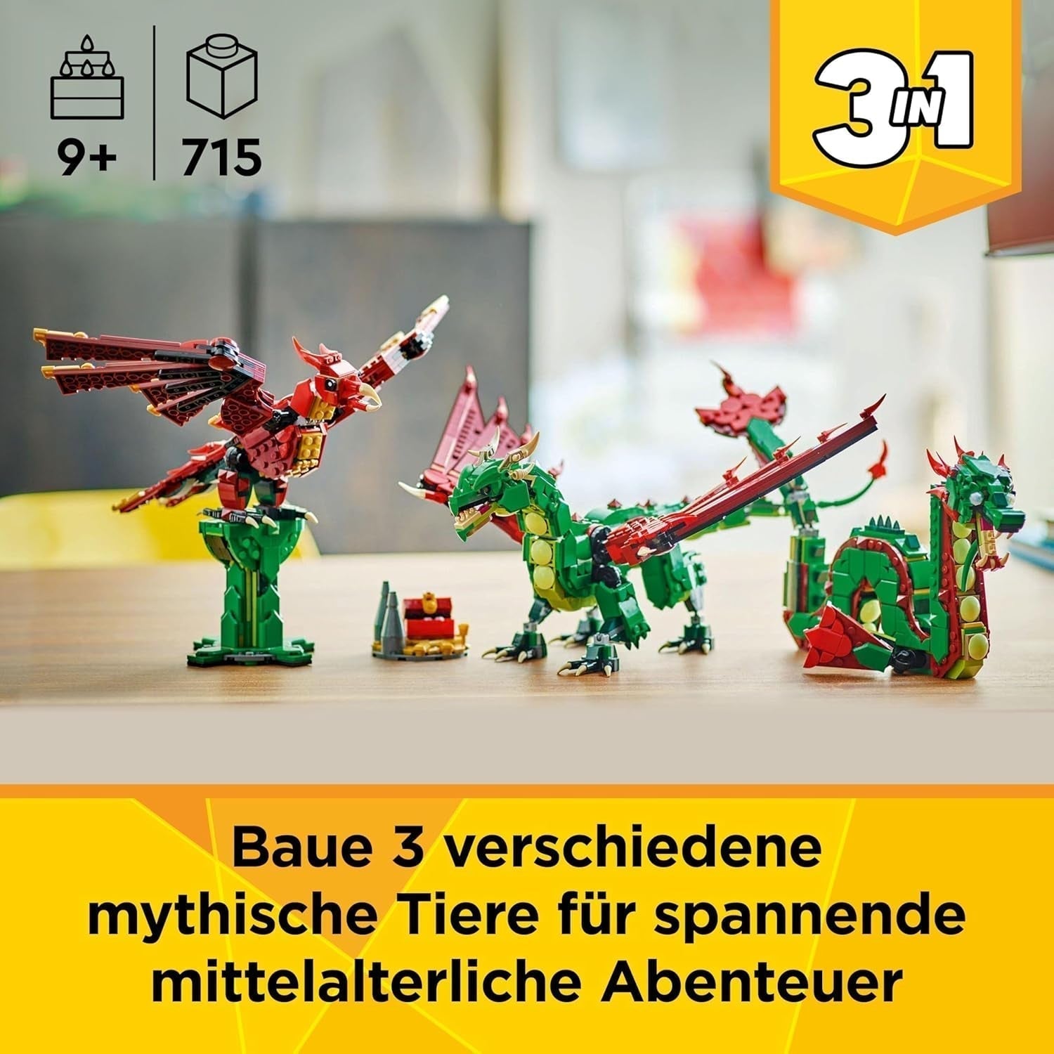 LEGO Creator 3In1 Green Dragon - Legetøj - Forvandles til en søslange eller føniks - Dyrebyggelegetøj til børn - Gave til drenge og piger fra 9 år 31161 Byggesæt Besuche den LEGO-Store