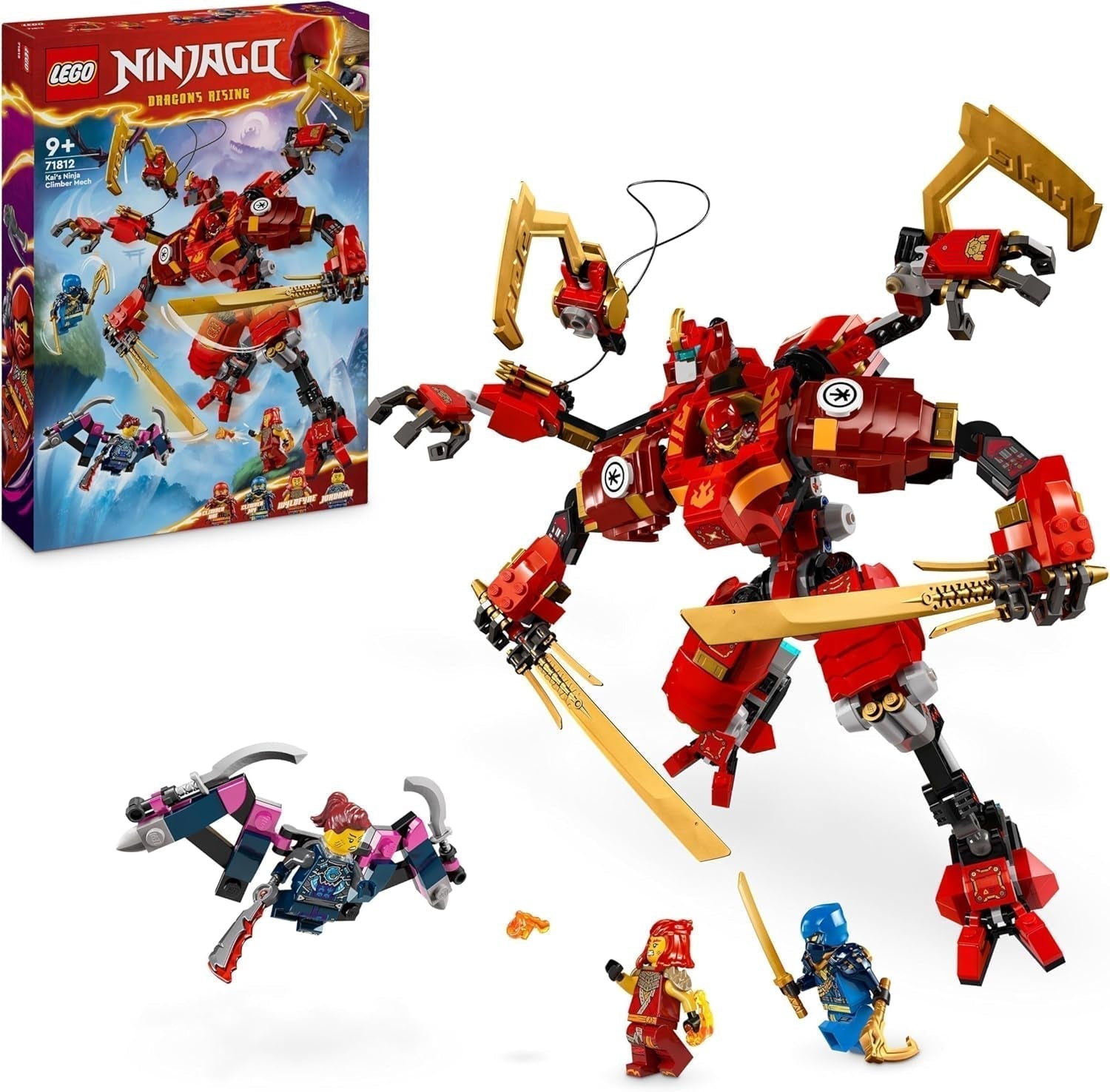 LEGO NINJAGO Kai's Ninja-klatremekaniksæt, ninjalegetøj med bygbar actionfigur og 4 minifigurer, eventyrsæt til børn, fødselsdagsgave til 9-årige drenge og piger 71812 byggesæt Beuche den LEGO-Store Single