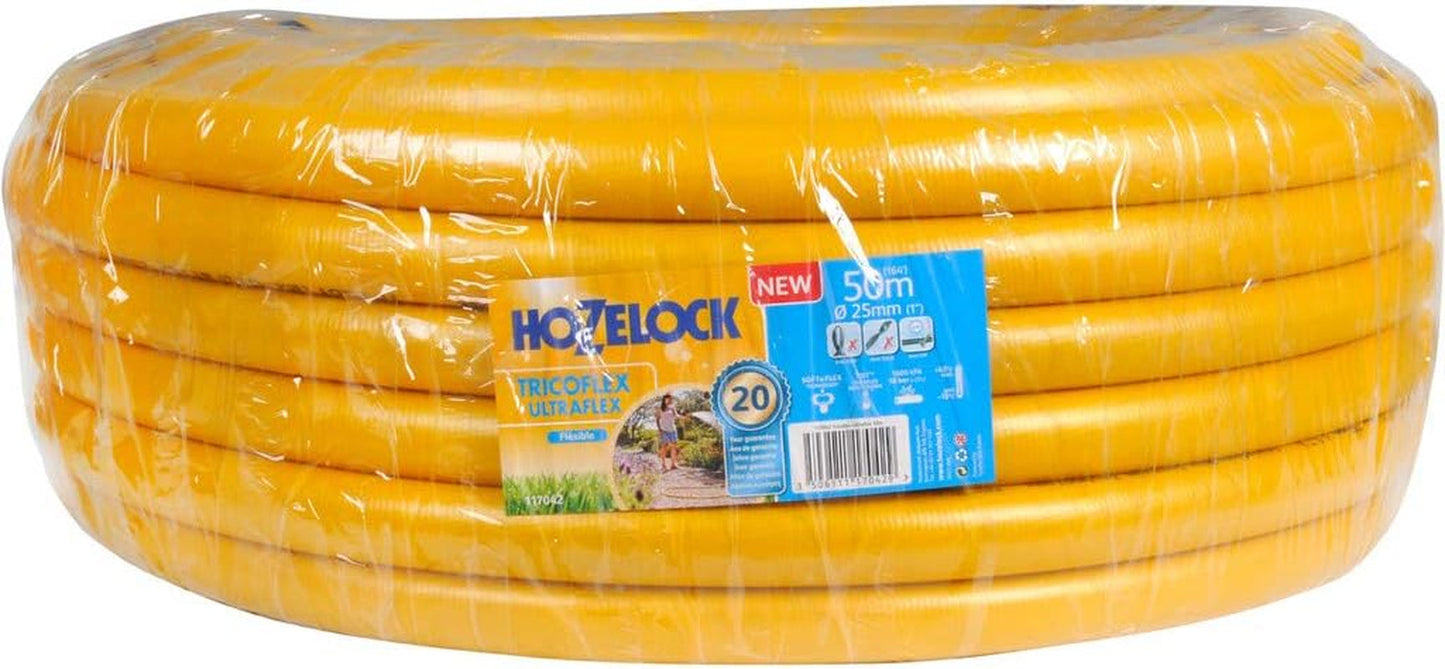 HOZELOCK - Tricoflex Ultraflex Slange Ø 12,5 mm (1/2") 20 M: Fleksibel haveslange, vejrbestandig, vrid- og bøjningsbestandig, lavet af 40 % genanvendt PVC [117002], gul