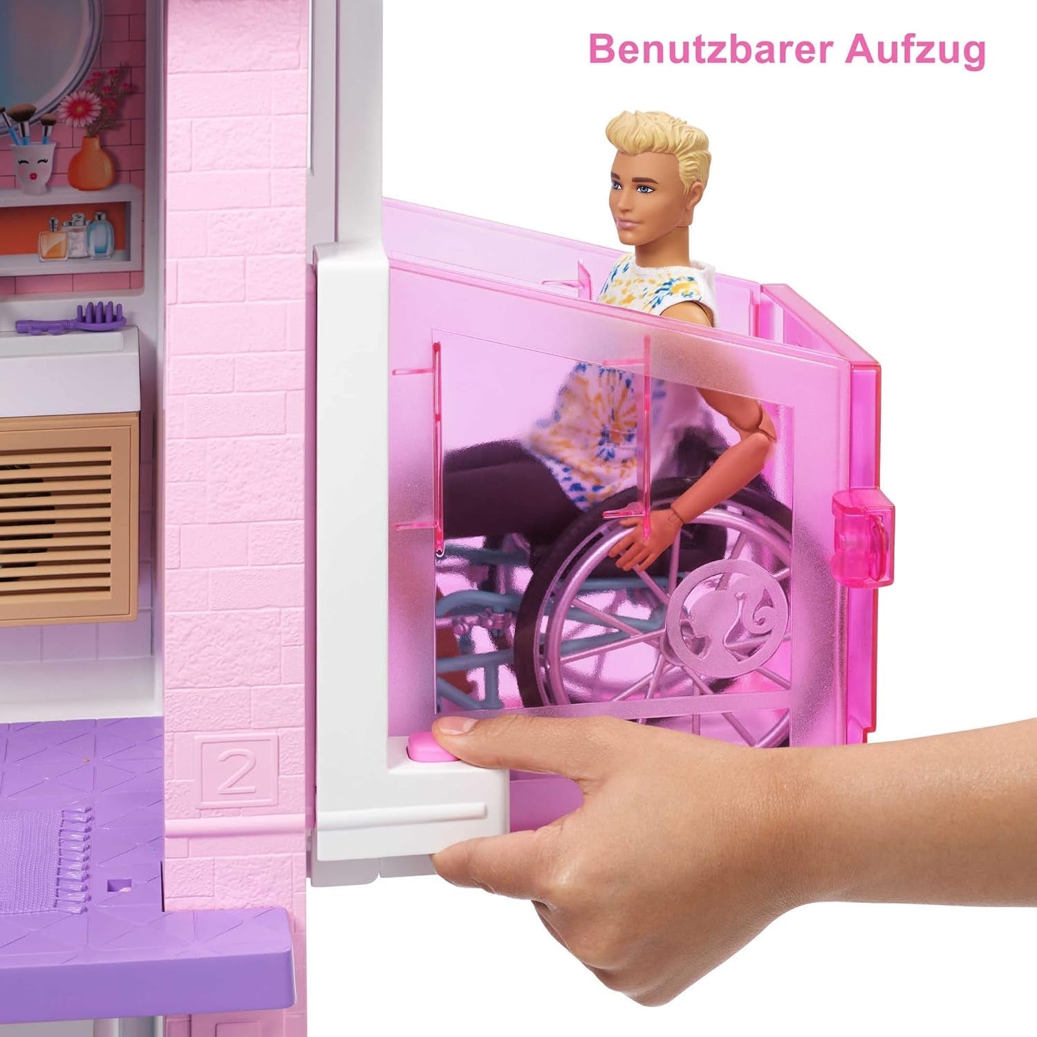 Barbie Dream House (114 cm), 3-etagers dukkehus, pool, rutsjebane, kørestolslift, 75 tilbehør, dukker, egnet som gave til børn fra 3 år og opefter, GRG93 Naty Shop dukkehuse