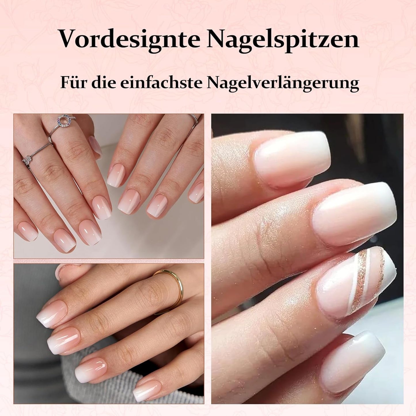 240 stk. Gradient Square Nails Set, Nude White Gradient Kunstige negle til Oil Pen Lim, Medium Ombre naturlige falske negle til kvinder DIY (Nude Square)