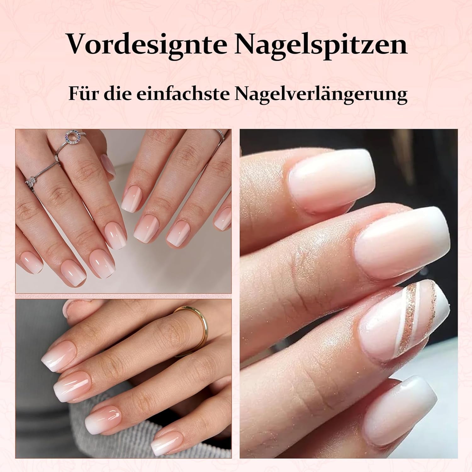 240 stk. Gradient Square Nails Set, Nude White Gradient Kunstige negle til Oil Pen Lim, Medium Ombre naturlige falske negle til kvinder DIY (Nude Square)