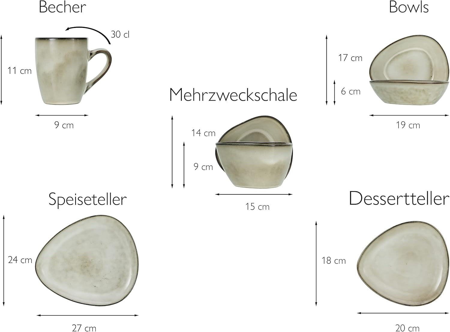 CreaTable, 23769, CLOUDY Series, Sand, 10-delt servisesæt, Porcelænskombinationsservice, Tåler opvaskemaskine og mikroovn, Kvalitetsfremstilling