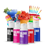Color Mill Liquid Food Coloring Set - 5 x 20 ml oliebaseret (sort, varm rosa, lilla, rød og blå) - UV-resistent - Perfekt til bagning og som topping til kager, muffins og kagepynt