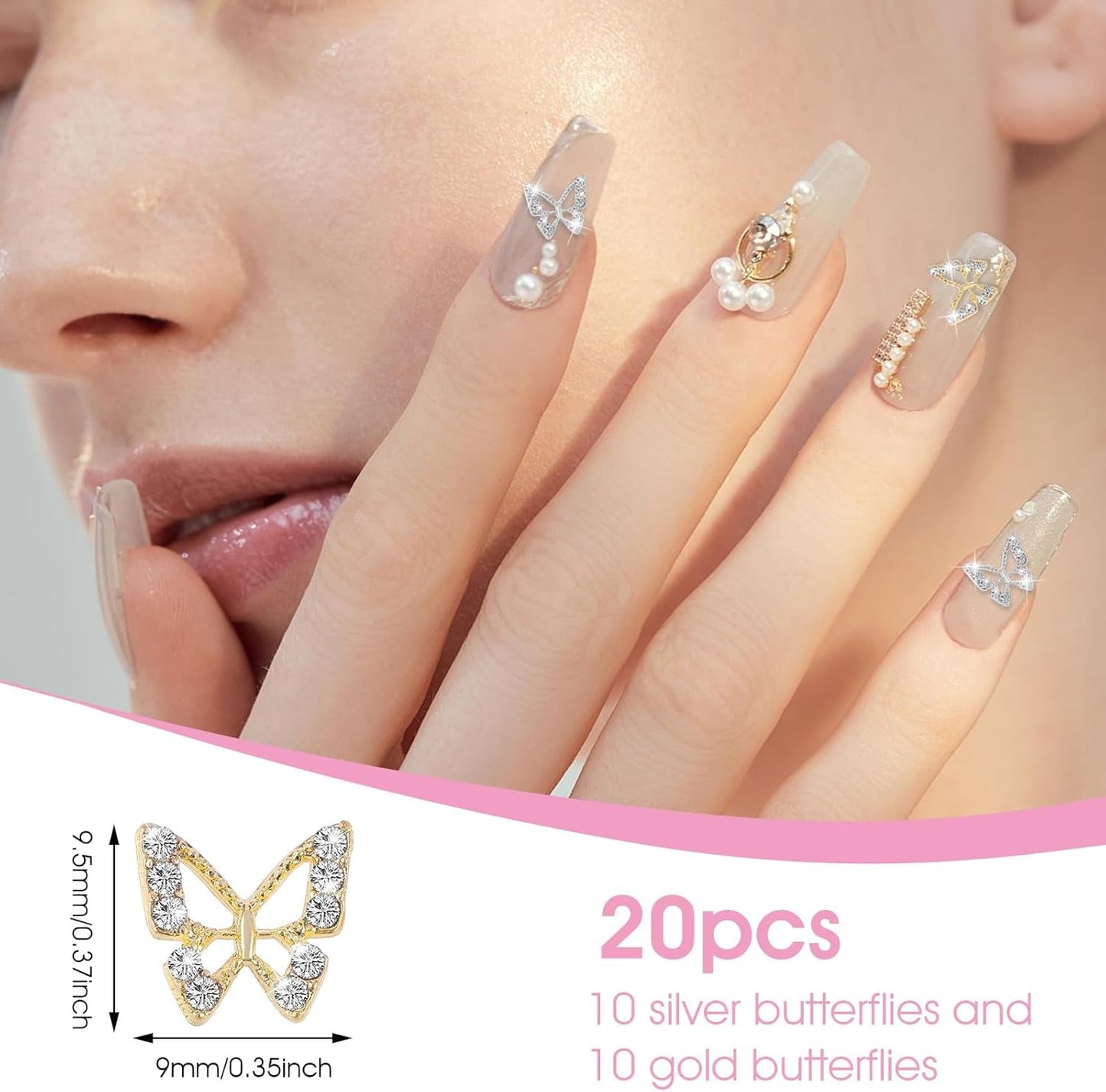 20 stk Glitter Butterfly Nail Charms, Nail Art Rhinestones, Nail Stones, Butterfly Nail Art, Rhinestones, Valentinsdag Nail Charms, DIY Mobiltelefon Case Decoration