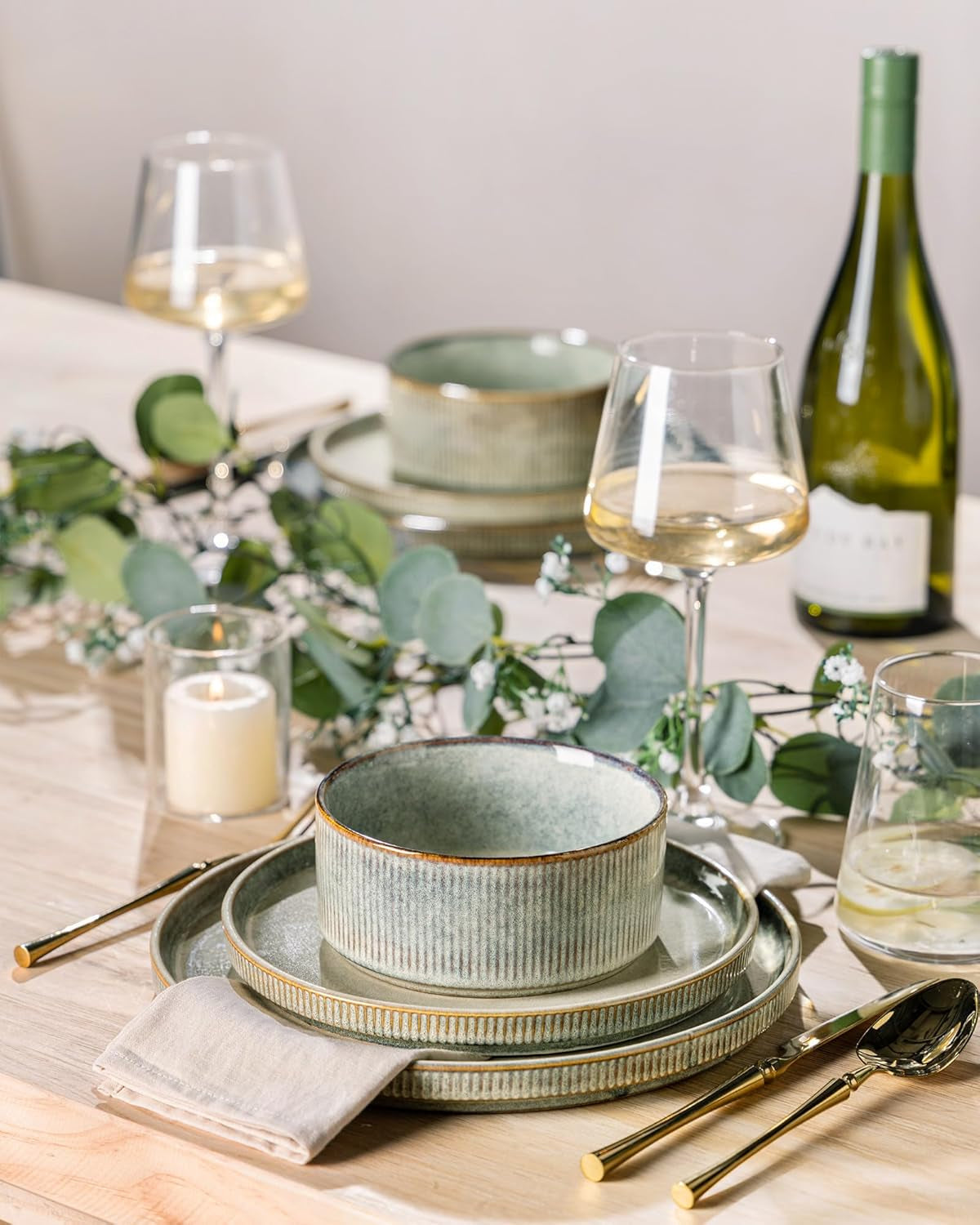 GBhome keramisk porcelænssæt til 6 personer 18 stykker Reactive Glaze Håndlavet porcelænsservicesæt Mikrobølge- og opvaskemaskine Tåler skål- og tallerkensæt