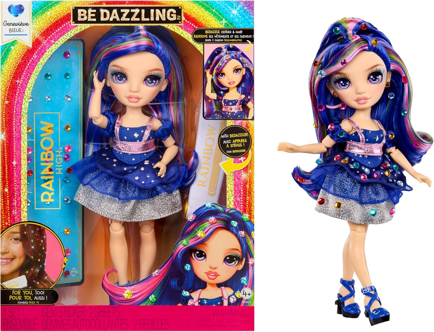 Rainbow High Be Dazzling - Genevieve Bleue - 28 cm blå modedukke med pynteværktøj, funklende ædelsten og stylingtilbehør