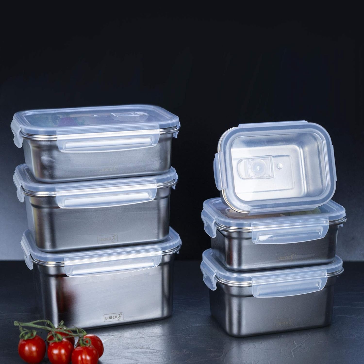 Lurch 240895 Madkasse Højkvalitets rustfrit stål sikkerheds-/opbevaringsboks med BPA-frit plastlåg 2000 ml klare madopbevaringskasser Naty Shop