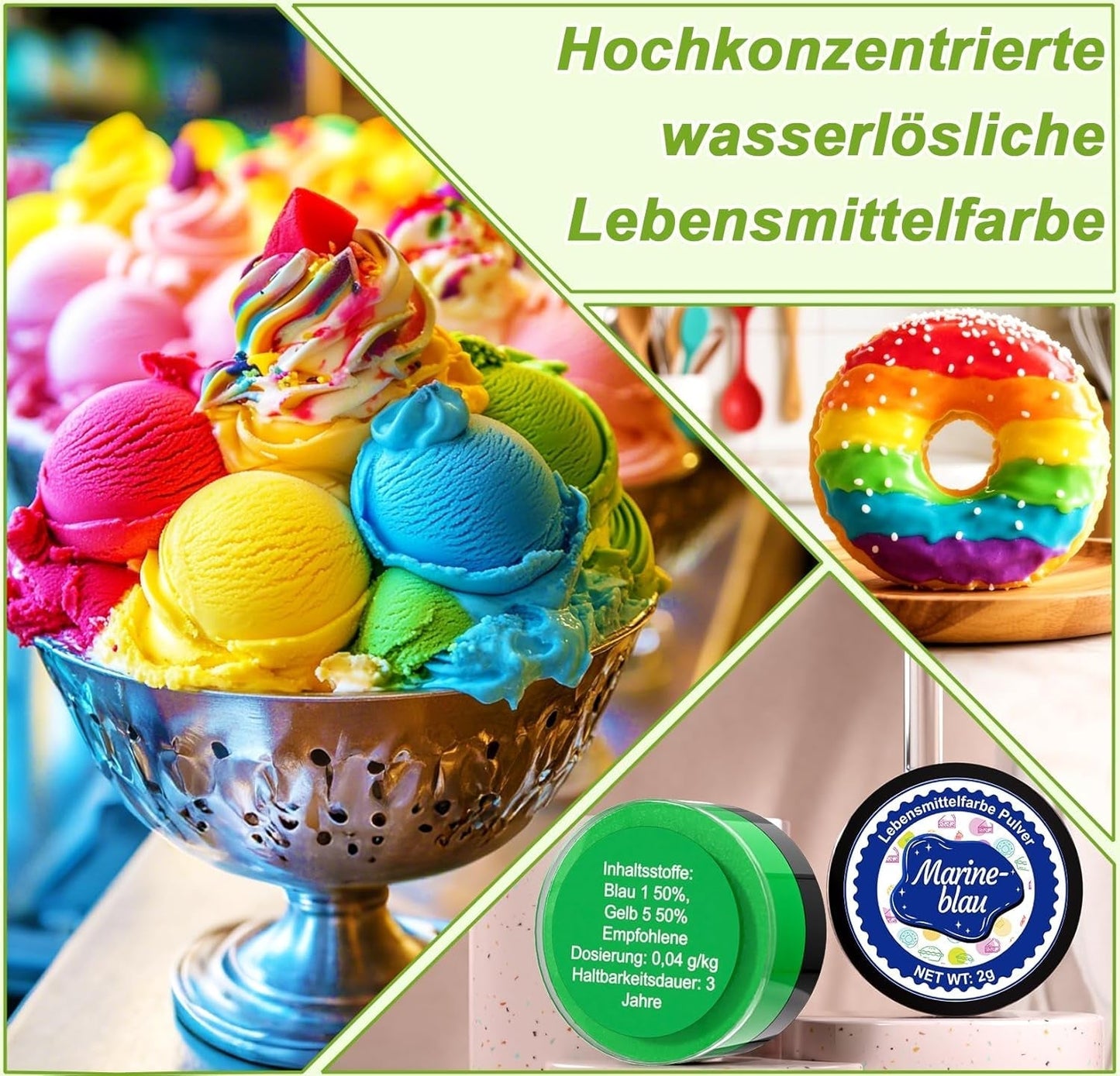 Pulveriseret madfarve - 24 højkoncentreret madfarve Levende madfarve til kager, macarons, fondant, bagning, glasur, smørcreme, småkager - 2 g (hver)