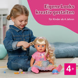 BABY born Carla - 43 cm dukke - blondt hår af høj kvalitet med tråde - ingen batterier påkrævet - egnet til børn fra 4 år og opefter - inkluderer 7 tilbehør, pink