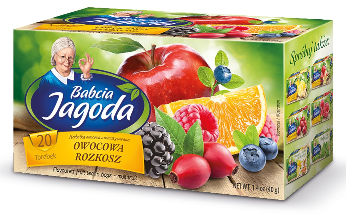 Babcia Jagoda - Frugtte "Fruchtige Verführung" - 20 teposer - Med hibiscus, æble, aronia, brombær, hyben, appelsinskal - Intens frugtsmag, koffeinfri, vegansk, naturlig, Cay - 40G