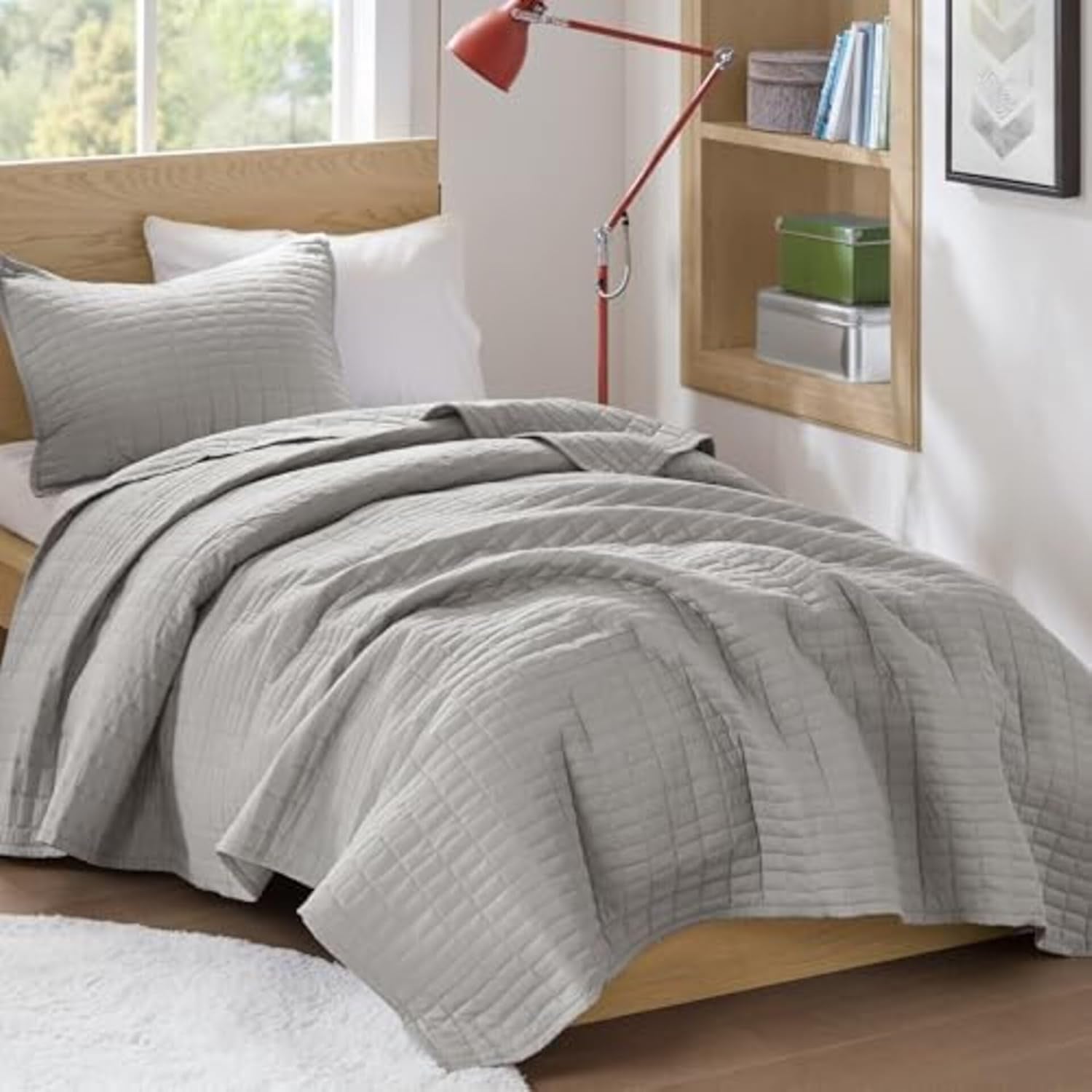 Comfort Spaces Kienna Quilt Sæt, Luksus dobbeltsyning, Sommertæppe, Letvægts, Blødt Sengetøj året rundt, Matchende pudebetræk, Hvid, Tæppe til King Size Senge (264,2 X 228,6 cm), Naty Shop Quilts & Quilts Grå Twin/Twin Xl(66"X90")