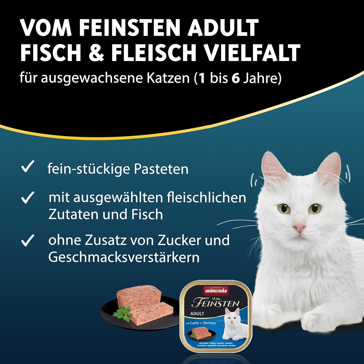 animonda Vom Feinsten Adult Fish & Meat Variety (32 x 100 g), vådfoder til voksne katte, kornfrit og sukkerfrit kattefoder, fine frikadeller i stykker