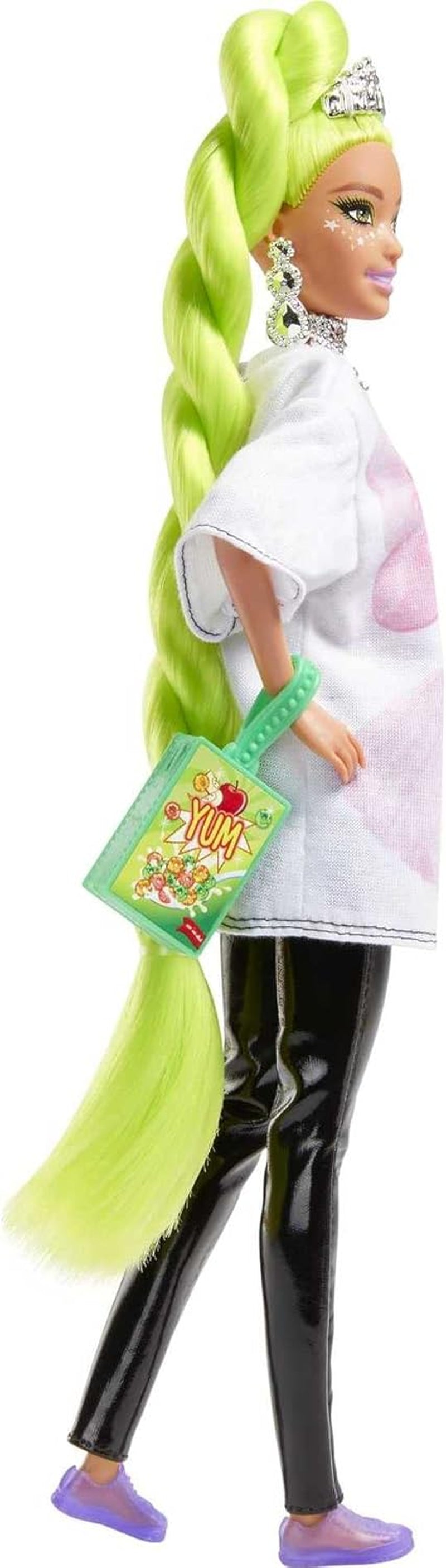 Barbie HDJ44 - Ekstra Puppe #11 i overgroßem T-shirt & Leggings med Haustier Papagei, ekstra lange neongrünes Haar & Tilbehør, Flexible Gelenke, Spielzeug Geschenk for Kinder ab 3 Jahren