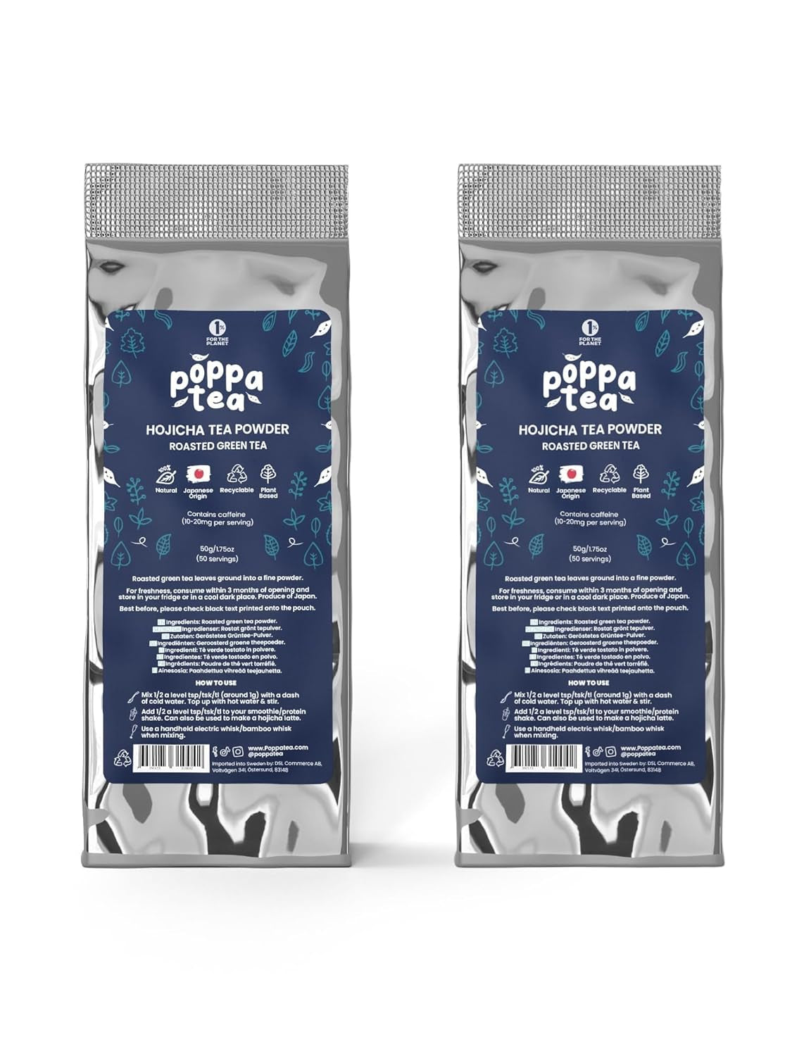 Poppatea Hojicha tepulver - ristet grøn te (50 g genopfyldningspose)