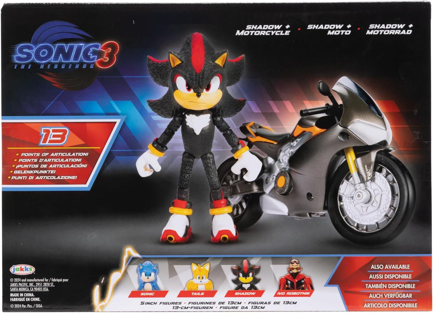 Sonic 3 The Movie Shadow Figure, 15 Cm, Bevægelig, Inklusiv Shadow Mobile fra Jakks Pacific, Akustisk, Sort Actionfigurer Naty Shop