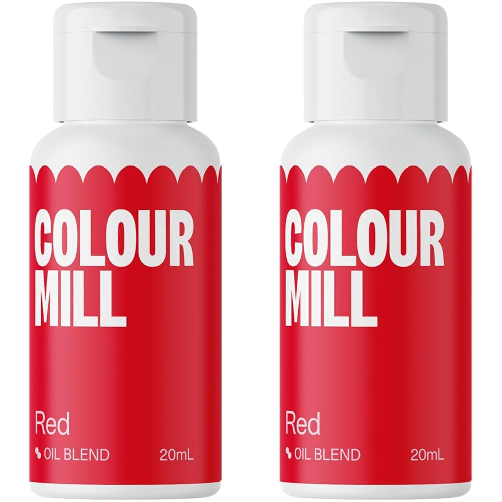 Color Mill Red Oliebaseret madfarve - Madfarve til chokolade, fondant, muffins, kager, bagning, macarons - Madfarve til kagedekoration - 20 ml (pakke med 2)