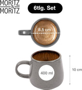 Moritz & Moritz SOLID 24-delt spisestel i stentøj til 6 - porcelænssæt til 6 bestående af 6 tallerkener, 6 små tallerkener, 6 tallerkener og 6 kopper med hanke
