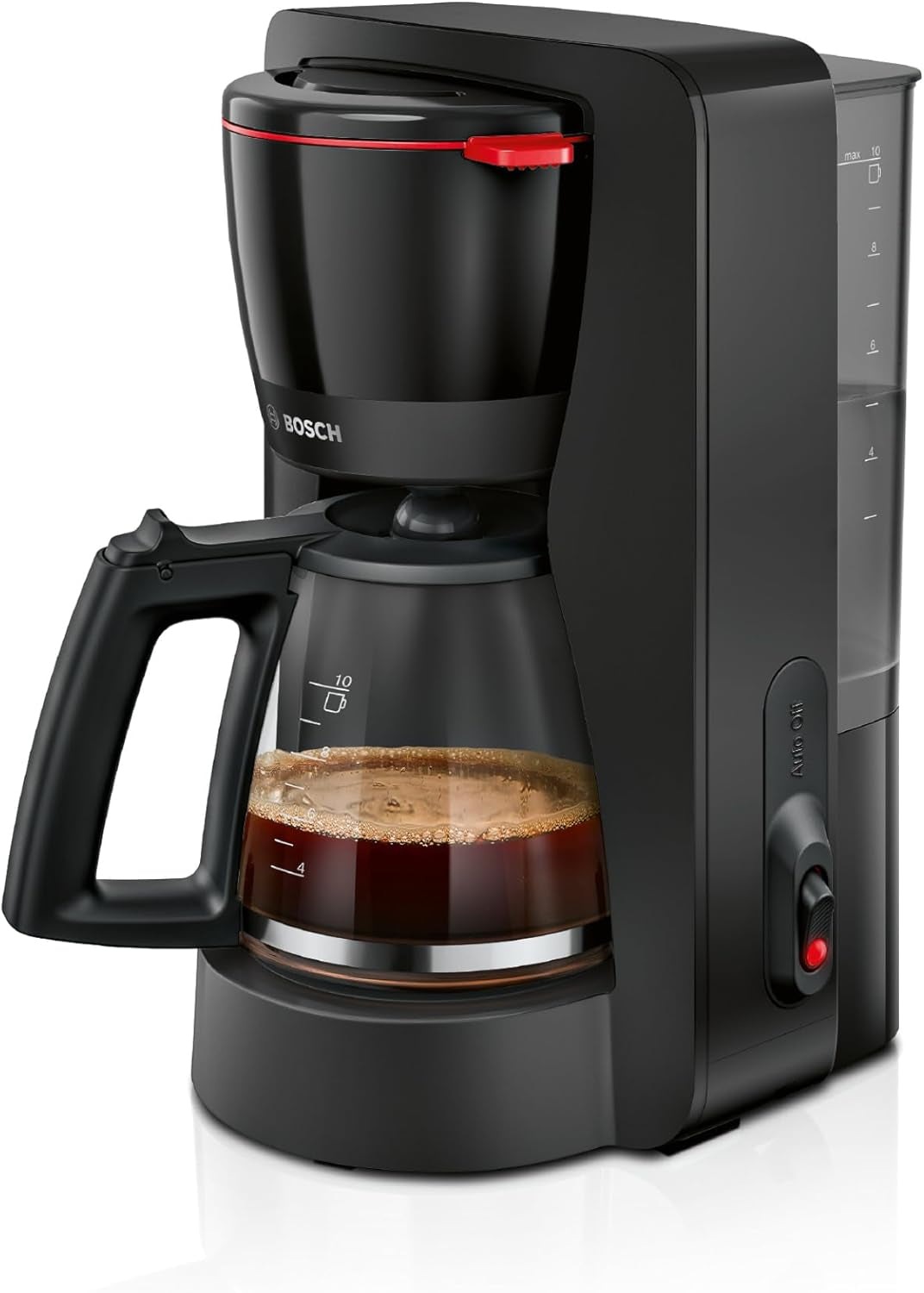 Bosch MyMoment TKA2M113 Filter Espressomaskine, 1,25 L glaskaraffel, 10-15 kopper, 40 Minutters Hold Varm-funktion, Anti-drypsystem, Roterende Filterholder, Aftagelig Vandtank, 1200 Watt, Mat Sort