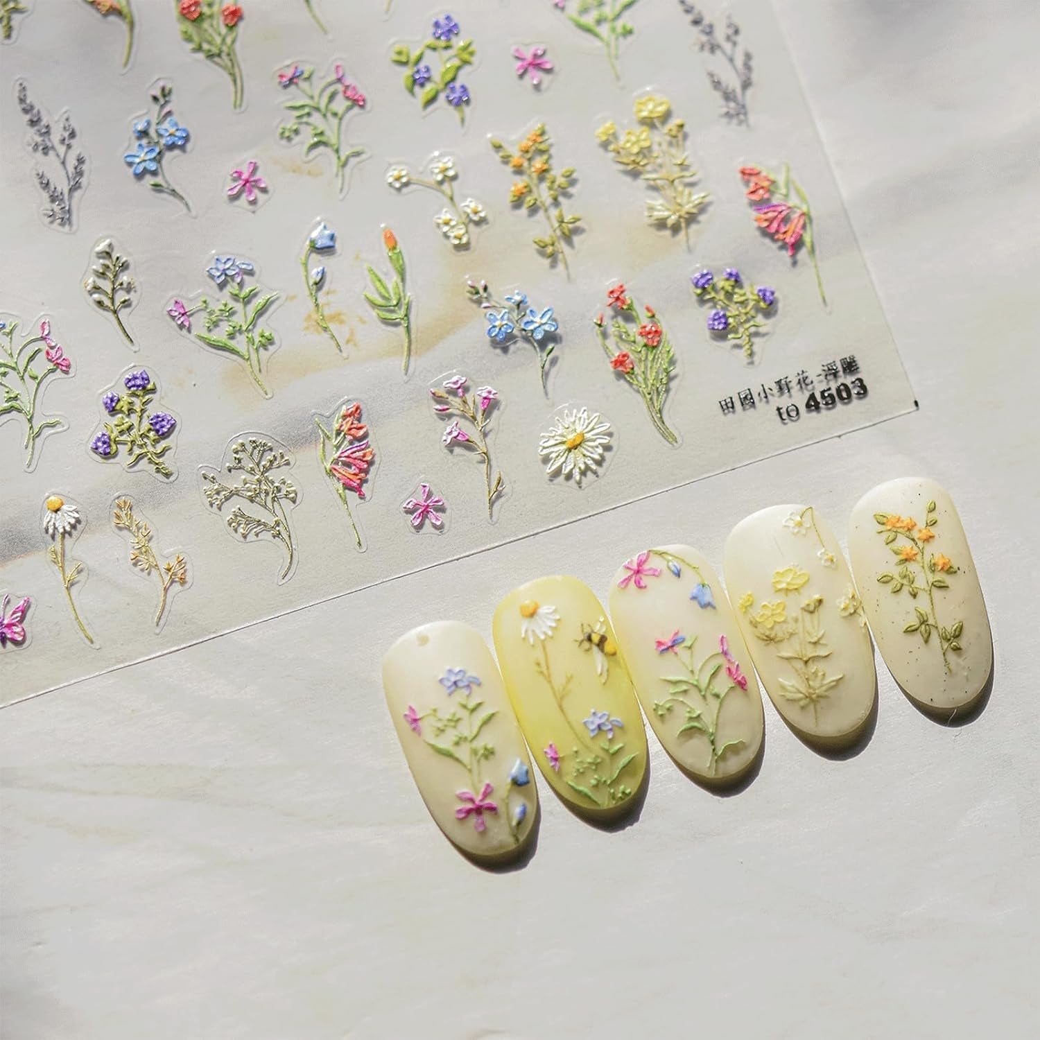 JMEOWIO 3D Nagelsticker Blumen Nail Art Sticker Selbstklebend Nagelaufkleber 5D Stereoskopisk Frühling Sommer Blumen Dekoration Nageldesign Tilbehør 1 Blatt