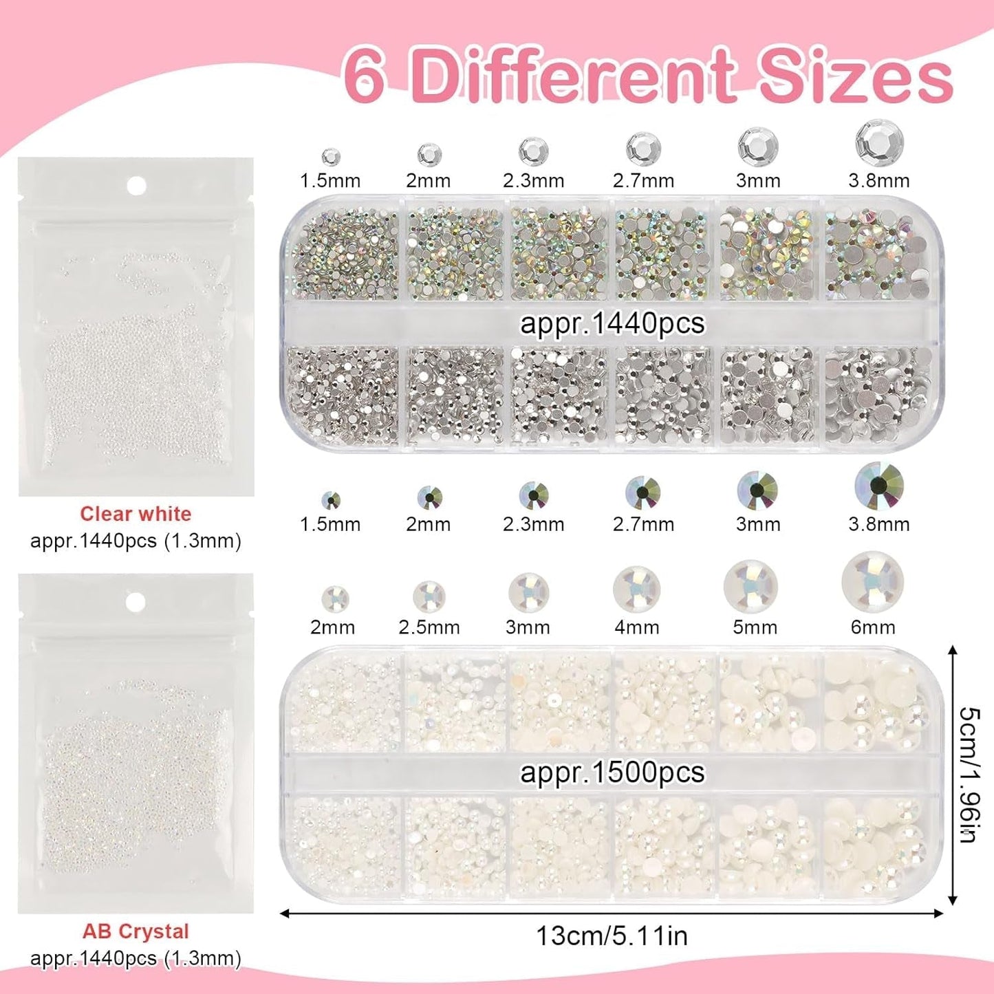 5820 Stück Strasssteine Nägel, Glitzersteine Nägel Und Halbrunde Perlen, AB Kristall Rhinestones, Flatback Nagel Steine Mit Pinzette Und Stift Für Nagel/Diy (Mehrere Größen Und Farben)