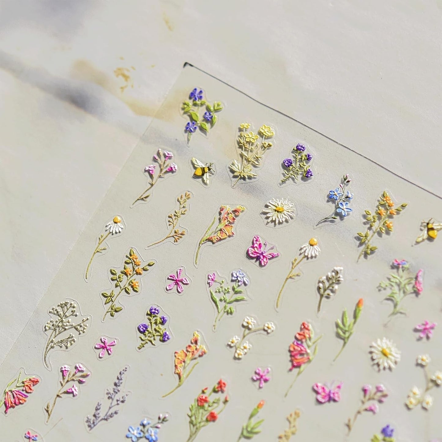 JMEOWIO 3D Nagelsticker Blumen Nail Art Sticker Selbstklebend Nagelaufkleber 5D Stereoskopisk Frühling Sommer Blumen Dekoration Nageldesign Tilbehør 1 Blatt