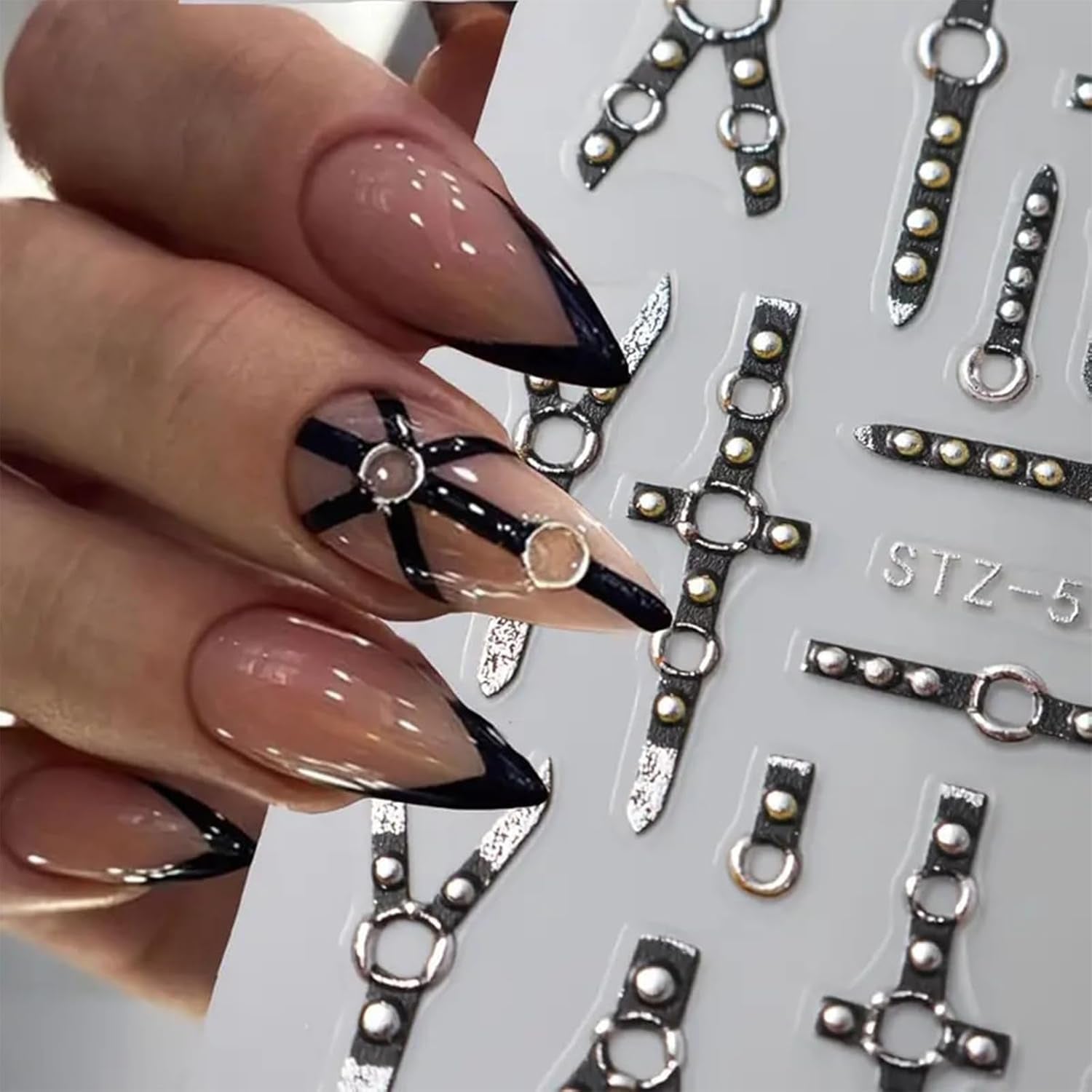 2 STK 5D præget Gothic Punk Nagelsticker, Nagel Sticker Selbstklebend Kreuz Og X-Form Halloween Nagelaufkleber, Nageldesign Tilbehør til Damen Nail Art