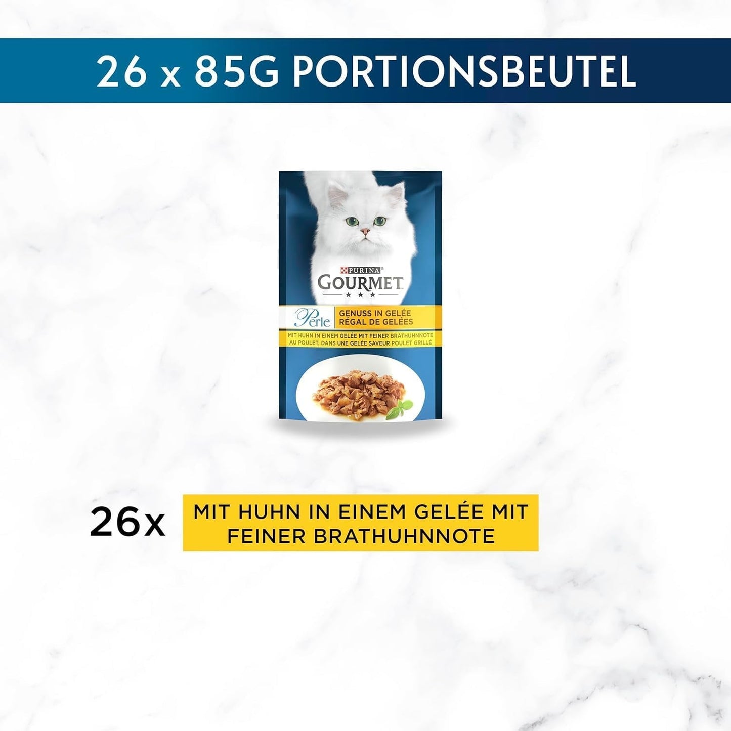 Gourmet Perle Delight i Jelly våd kattefoder med kylling og en delikat bagt kyllingesmag, pakke med 26 stk (26 x 85g)