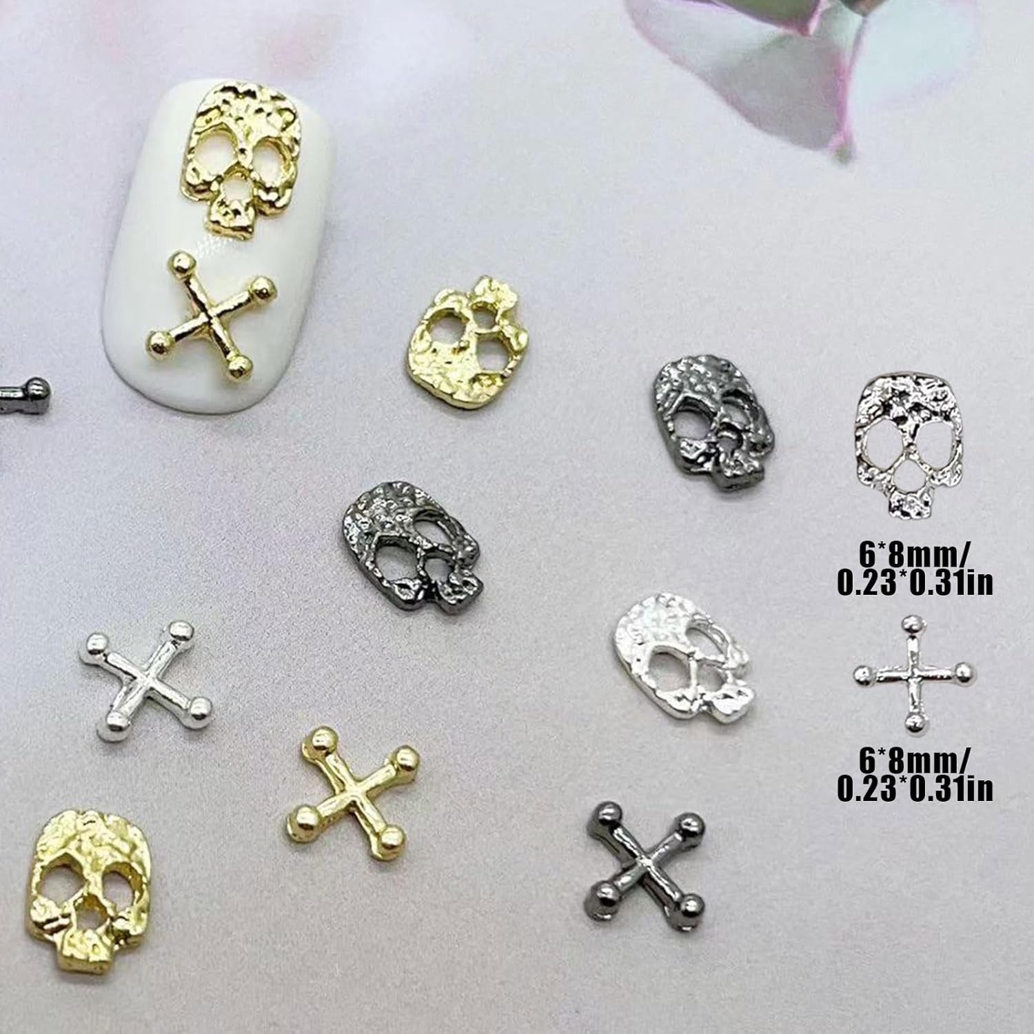 120 stk Cross Skull Nail Art Decorations Sæt Guld Sølv Metal Nail Art Charms Punk Legering Nail Art Smykker Mousserende Sten Tilbehør