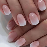 Selvklæbende kunstige neglesæt - franske falske negle - 24 stykker Kort firkantet design Hvid Pink Gradient Kunstige Negle Ballerina Manicure (Kort Pink Gradient)