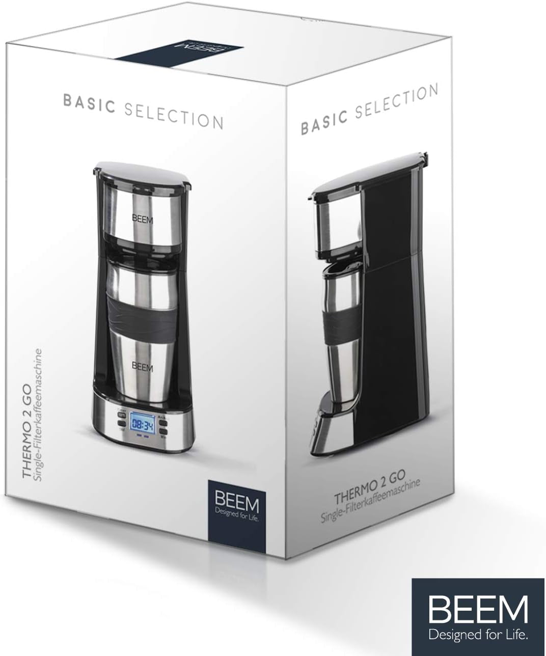 BEEM THERMO 2 GO enkeltfilter espressomaskine med 0,4 l termokop | Filtru permanent | Med 24-timers timer til en varm kop kaffe om morgenen, ingen ventetid | 750 W