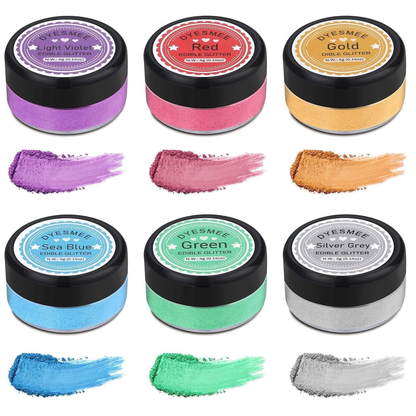 Spiselig glitter, Sæt med 4 eller 6 farvenuancer, 4 gram pr. produkt Glitter Naty Shop 6 farver